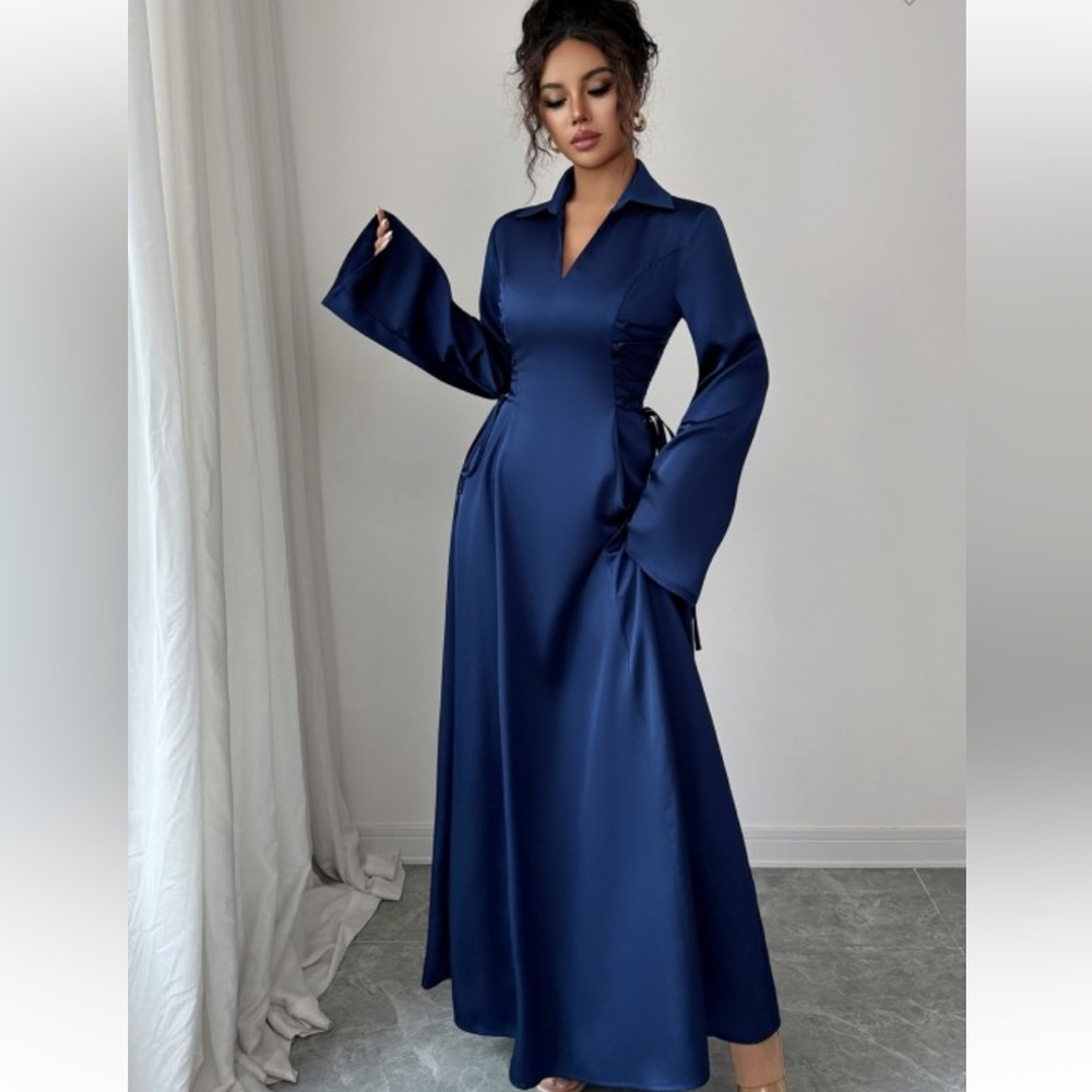Elegant Blue Satin Maxi Dress
